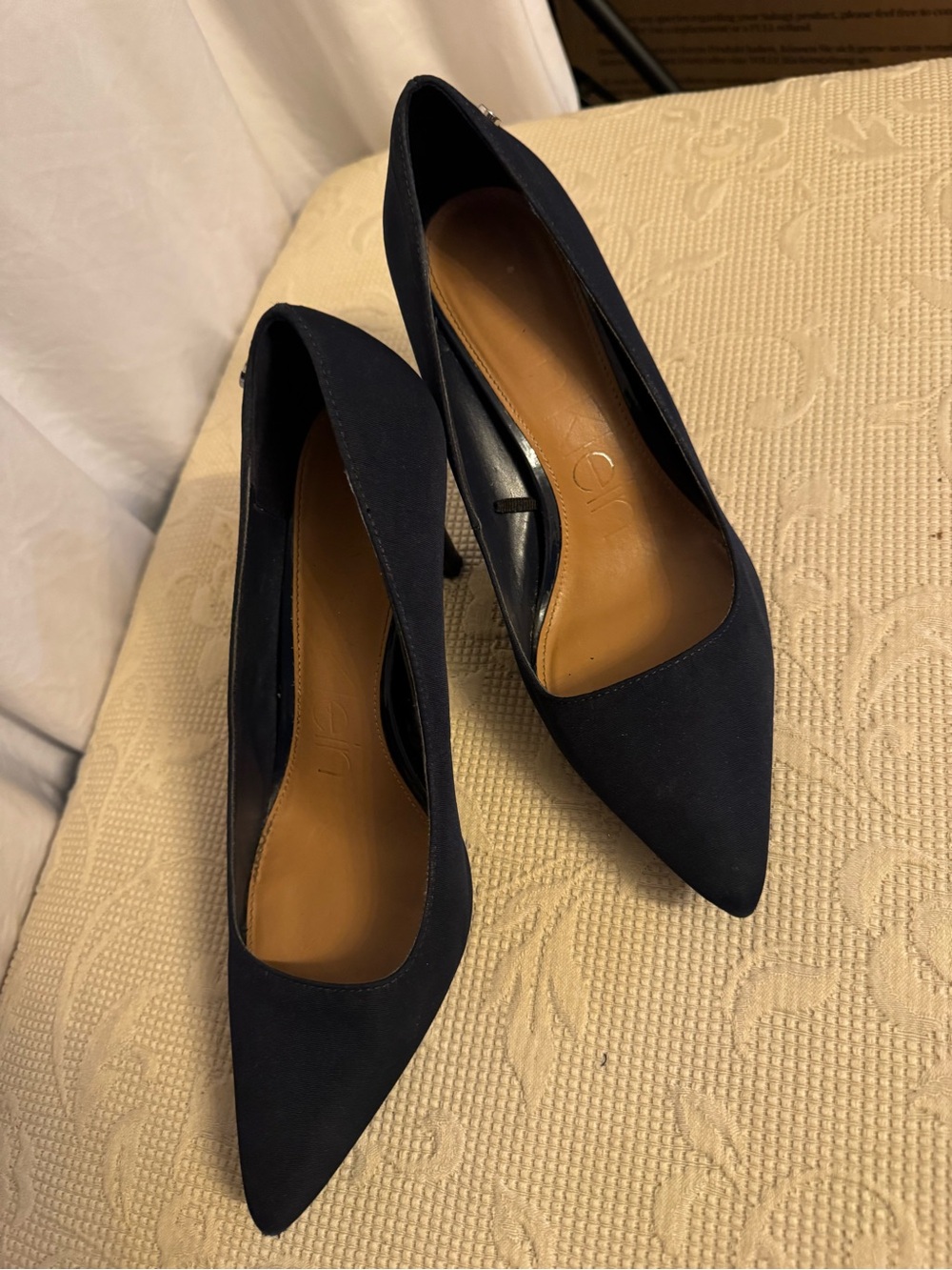 Calvin Klein Navy Pointed-Toe Suede Pumps